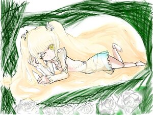 Rating: Safe Score: 0 Tags: 1girl blonde_hair doll_joints dress flower grass image joints kirakishou long_hair lying on_stomach rose solo thorns twintails vines white_flower white_rose yellow_eyes User: admin