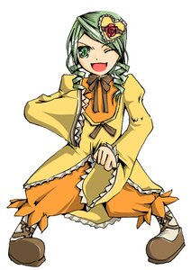 Rating: Safe Score: 0 Tags: 1girl ;d dress flower frills full_body green_eyes green_hair image kanaria long_sleeves one_eye_closed open_mouth orange_dress ribbon rose simple_background smile solo standing white_background yellow_dress User: admin