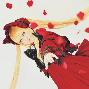 Rating: Safe Score: 0 Tags: 1girl animal blonde_hair blue_eyes bonnet dress flower long_hair long_sleeves looking_at_viewer petals pointing pointing_at_viewer red_dress shinku solo traditional_media twintails User: admin