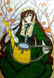 Rating: Safe Score: 0 Tags: 1girl autumn autumn_leaves brown_hair dress frills green_dress green_eyes head_scarf heterochromia image leaf long_hair long_sleeves looking_at_viewer maple_leaf marker_(medium) open_mouth red_eyes smile solo suiseiseki traditional_media twintails very_long_hair User: admin