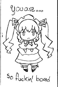 Rating: Safe Score: 0 Tags: 1girl chibi dress greyscale image long_hair monochrome shinku simple_background solo standing twintails white_background User: admin