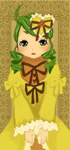 Rating: Safe Score: 0 Tags: 1girl bow crown dress drill_hair green_eyes green_hair image kanaria long_sleeves ribbon simple_background solo twin_drills yellow_dress User: admin