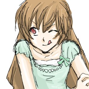 Rating: Safe Score: 0 Tags: 1girl bangs brown_hair dress green_dress image long_hair oekaki one_eye_closed short_sleeves simple_background sketch smile solo suiseiseki tongue tongue_out white_background User: admin
