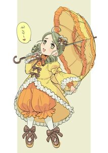 Rating: Safe Score: 0 Tags: 1girl bloomers bow drill_hair frills full_body green_eyes green_hair heart holding_umbrella image kanaria long_sleeves open_mouth parasol puffy_pants smile solo striped twin_drills umbrella underwear white_legwear User: admin