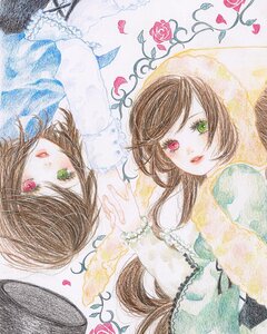 Rating: Safe Score: 0 Tags: 2girls brown_hair flower green_eyes heterochromia holding_hands image long_hair looking_at_viewer multiple_girls pair petals red_eyes rose short_hair siblings sisters souseiseki suiseiseki traditional_media twins watercolor_(medium) User: admin