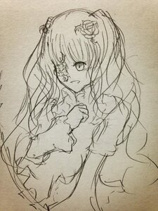 Rating: Safe Score: 0 Tags: 1girl auto_tagged dress eyepatch flower frills hair_flower hair_ornament image kirakishou long_hair looking_at_viewer monochrome open_mouth smile solo traditional_media twintails User: admin