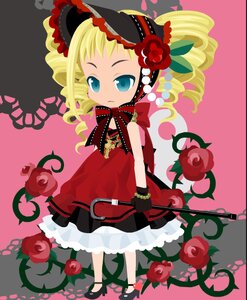 Rating: Safe Score: 0 Tags: 1girl blonde_hair blue_eyes bonnet bow dress drill_hair flower frills gloves image lolita_fashion long_hair plant red_dress red_flower red_rose rose shinku solo standing thorns User: admin