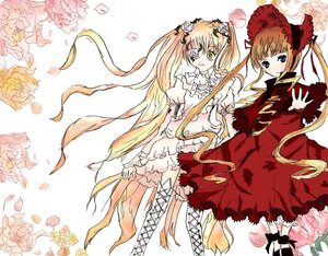 Rating: Safe Score: 0 Tags: 2girls 3girls blonde_hair blue_eyes bonnet boots cross-laced_footwear dress flower image kirakishou long_hair multiple_girls pair red_dress rose shinku twintails very_long_hair User: admin