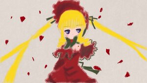 Rating: Safe Score: 0 Tags: 1girl blonde_hair blue_eyes bonnet bowtie dress flower image long_sleeves looking_at_viewer petals red_dress rose rose_petals shinku solo User: admin