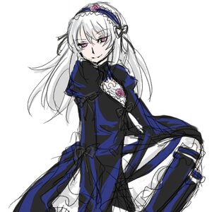 Rating: Safe Score: 0 Tags: 1girl dress flower frills hairband image long_hair long_sleeves looking_at_viewer pink_eyes rose silver_hair simple_background sketch smile solo suigintou white_background wings User: admin