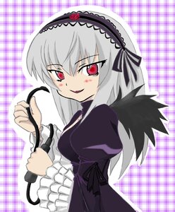 Rating: Safe Score: 0 Tags: 1girl dress frills hairband image juliet_sleeves long_hair long_sleeves looking_at_viewer plaid plaid_background puffy_sleeves silver_hair smile solo suigintou User: admin