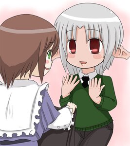 Rating: Safe Score: 0 Tags: 2girls blush brown_hair green_eyes image long_sleeves multiple_girls red_eyes short_hair silver_hair solo souseiseki User: admin