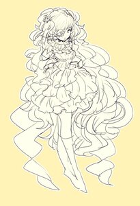 Rating: Safe Score: 0 Tags: 1girl dress frills full_body hair_ornament image jewelry kirakishou long_hair monochrome rose solo thighhighs very_long_hair yellow_background User: admin