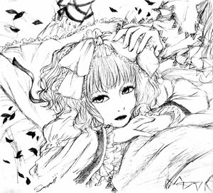 Rating: Safe Score: 0 Tags: 1girl bug butterfly feathers frills greyscale hinaichigo image insect looking_at_viewer lying monochrome no_headwear petals ribbon short_hair smile solo wings User: admin