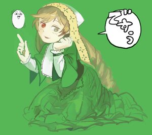 Rating: Safe Score: 0 Tags: brown_hair dress drill_hair frills green_background green_dress green_eyes green_theme heterochromia image long_hair long_sleeves red_eyes simple_background solo speech_bubble suiseiseki very_long_hair User: admin