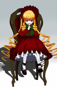 Rating: Safe Score: 0 Tags: 1girl blonde_hair blue_eyes bonnet bow chair dress drill_hair flower full_body image long_hair long_sleeves looking_at_viewer red_dress rose shadow shinku shoes sitting solo twintails User: admin