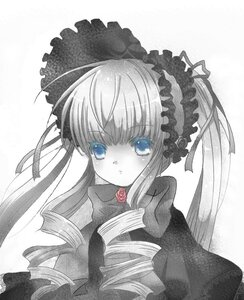 Rating: Safe Score: 0 Tags: 1girl blue_eyes dress drill_hair flower image long_hair looking_at_viewer marker_(medium) rose shinku simple_background solo traditional_media twintails upper_body white_background User: admin