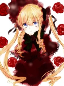 Rating: Safe Score: 0 Tags: 1girl blonde_hair blue_eyes bow bowtie capelet drill_hair flower green_bow image long_hair looking_at_viewer pink_rose red_capelet red_flower red_rose rose rose_petals shinku simple_background solo thorns twintails white_background User: admin