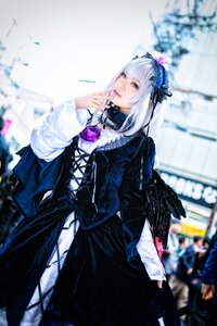 Rating: Safe Score: 0 Tags: 1girl bangs black_dress blurry blurry_background blurry_foreground depth_of_field dress flower gothic_lolita lolita_fashion long_hair long_sleeves looking_at_viewer nail_polish ribbon solo standing suigintou User: admin