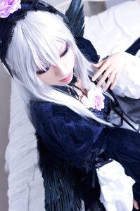 Rating: Safe Score: 0 Tags: 1girl black_dress black_wings blurry closed_eyes closed_mouth dress flower frills gothic_lolita hairband lips long_hair long_sleeves silver_hair solo suigintou upper_body white_hair wings User: admin