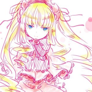 Rating: Safe Score: 0 Tags: 1girl blonde_hair blue_eyes dress flower frills hairband image long_hair looking_at_viewer ribbon rose shinku sketch solo striped very_long_hair User: admin