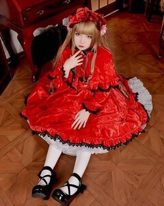 Rating: Safe Score: 0 Tags: 1girl blonde_hair bonnet bow dress flower frills lolita_fashion long_hair looking_at_viewer pantyhose red_dress shinku shoes sitting solo white_legwear User: admin