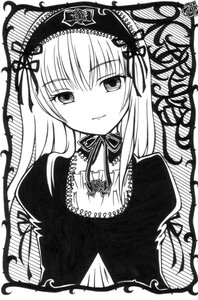 Rating: Safe Score: 0 Tags: 1girl closed_mouth dress flower frills greyscale hairband image long_hair long_sleeves looking_at_viewer monochrome ribbon rose simple_background smile solo suigintou upper_body white_background User: admin