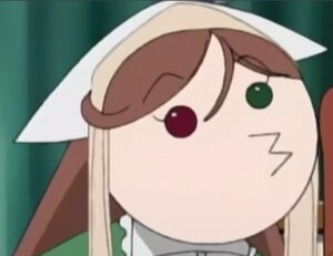 Rating: Safe Score: 0 Tags: 1girl blurry blurry_background blurry_foreground blush brown_hair chibi depth_of_field green_eyes head_scarf image solo suiseiseki User: admin