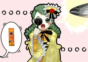 Rating: Safe Score: 0 Tags: 1girl dress drill_hair food frills green_eyes green_hair image kanaria long_sleeves open_mouth solo striped User: admin