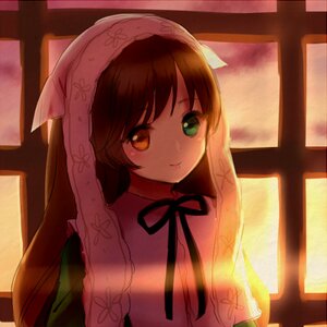 Rating: Safe Score: 0 Tags: 1girl bangs brown_hair closed_mouth dress green_eyes heterochromia image indoors long_hair looking_at_viewer neck_ribbon ribbon smile solo suiseiseki window User: admin