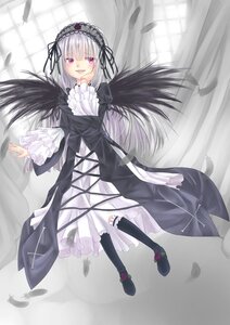 Rating: Safe Score: 0 Tags: 1girl black_dress black_feathers black_wings dress feathered_wings feathers flower frills hairband image long_hair long_sleeves looking_at_viewer open_mouth pink_eyes ribbon rose silver_hair smile solo suigintou wings User: admin