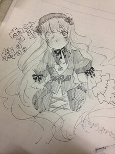 Rating: Safe Score: 0 Tags: 1girl bangs blush bow closed_mouth costume_switch dress eyebrows_visible_through_hair frills hairband image juliet_sleeves long_hair long_sleeves looking_at_viewer monochrome photo puffy_sleeves ribbon sketch solo suigintou traditional_media very_long_hair User: admin