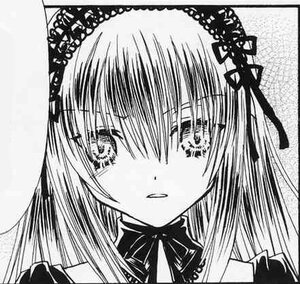 Rating: Safe Score: 0 Tags: 1girl blush image long_hair looking_at_viewer monochrome ribbon simple_background solo suigintou white_background User: admin