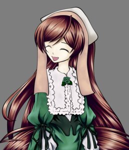 Rating: Safe Score: 0 Tags: 1girl :d ^o^ brown_hair closed_eyes dress flower frills green_dress hat image long_hair long_sleeves open_mouth rose smile solo suiseiseki very_long_hair User: admin