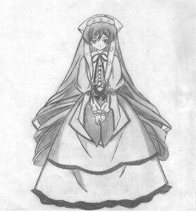 Rating: Safe Score: 0 Tags: 1girl dress flower frills full_body greyscale image long_hair long_sleeves looking_at_viewer monochrome ribbon solo standing suiseiseki very_long_hair User: admin