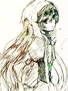 Rating: Safe Score: 0 Tags: 1girl bangs dress head_scarf image long_hair long_sleeves looking_at_viewer monochrome ribbon solo suiseiseki very_long_hair User: admin