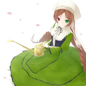 Rating: Safe Score: 0 Tags: 1girl brown_hair dress frills green_dress green_eyes hat heterochromia holding image long_hair long_sleeves looking_at_viewer petals red_eyes smile solo suiseiseki very_long_hair watering_can white_background User: admin