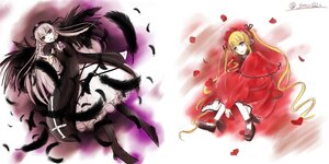 Rating: Safe Score: 0 Tags: 2girls black_wings blonde_hair blue_eyes bow dress feathers flower hairband image long_hair long_sleeves multiple_girls pair petals rose shinku silver_hair suigintou twintails very_long_hair wings User: admin