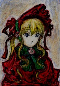 Rating: Safe Score: 0 Tags: 1girl auto_tagged bangs blonde_hair blue_eyes bonnet closed_mouth dress flower image long_hair looking_at_viewer red_dress rose shinku solo upper_body User: admin