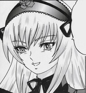 Rating: Safe Score: 0 Tags: 1girl bangs bow eyebrows_visible_through_hair greyscale hat image long_hair looking_at_viewer monochrome solo suigintou User: admin