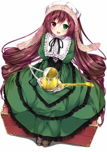 Rating: Safe Score: 0 Tags: 1girl :d blush brown_hair commentary_request dress frills full_body green_dress green_eyes heterochromia highres image lolita_fashion long_hair long_sleeves looking_at_viewer nironiro open_mouth red_eyes rozen_maiden sitting smile solo suiseiseki suitcase very_long_hair watering_can User: admin