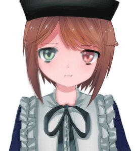 Rating: Safe Score: 0 Tags: 1girl apron auto_tagged bangs black_headwear blue_dress blush brown_hair closed_mouth eyebrows_visible_through_hair frills hat image long_sleeves looking_at_viewer short_hair simple_background smile solo souseiseki striped upper_body white_background User: admin