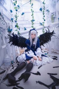 Rating: Safe Score: 0 Tags: 1girl bangs bird black_legwear black_wings blurry blurry_foreground choker closed_eyes closed_mouth depth_of_field dress feathered_wings feathers frills hat long_hair long_sleeves silver_hair sitting solo suigintou thighhighs wings User: admin