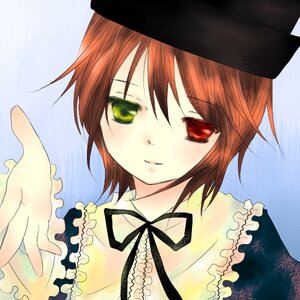 Rating: Safe Score: 0 Tags: 1girl brown_hair frills green_eyes hat image long_sleeves looking_at_viewer red_eyes ribbon short_hair smile solo souseiseki upper_body User: admin