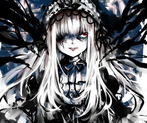 Rating: Safe Score: 0 Tags: 1girl bangs black_wings dress gothic_lolita hairband image lolita_fashion long_hair looking_at_viewer red_eyes smile solo suigintou User: admin