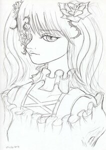 Rating: Safe Score: 0 Tags: 1girl flower greyscale hair_flower hair_ornament image kirakishou long_hair looking_at_viewer monochrome sketch solo traditional_media upper_body User: admin