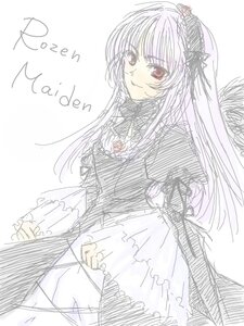 Rating: Safe Score: 0 Tags: 1girl black_dress dress flower frills image long_hair long_sleeves looking_at_viewer rose simple_background smile solo suigintou white_background User: admin