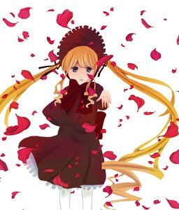 Rating: Safe Score: 0 Tags: 1girl blonde_hair blue_eyes dress flower image long_hair long_sleeves petals rose rose_petals shinku solo striped twintails vertical_stripes User: admin