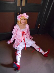 Rating: Safe Score: 0 Tags: 1girl blonde_hair bow dress hair_bow high_heels hinaichigo leg_ribbon lips pink_bow red_footwear ribbon shoes sitting solo User: admin