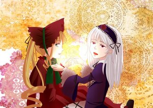 Rating: Safe Score: 0 Tags: 2girls blonde_hair bow dress drill_hair eye_contact green_eyes green_neckwear image long_hair long_sleeves looking_at_another multiple_girls pair shinku suigintou very_long_hair User: admin